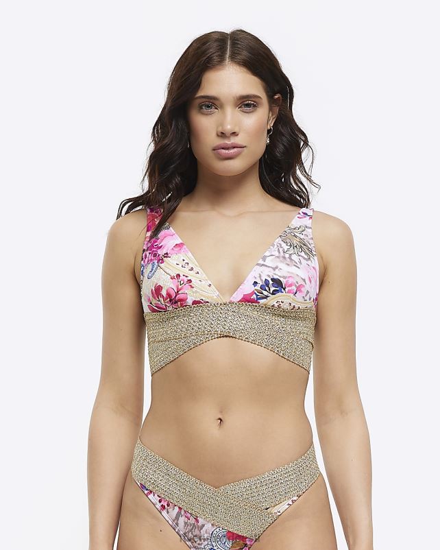 kehakate roosa naised River Island lilleline mähisega bikiinitop 44TLL1819