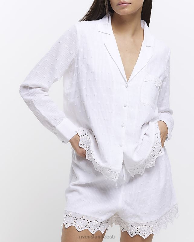 kehakate valge naised River Island broderie trimmitud topp ja lühikesed püksid pidžaama komplekt 44TLL4647