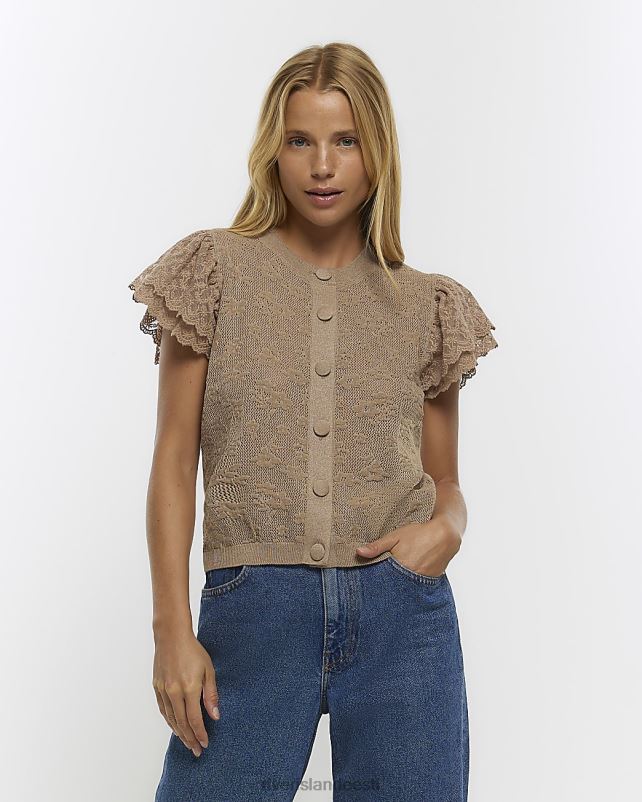 kehakate khaki naised River Island pitsist sassiga varrukatega pluus 44TLL1281