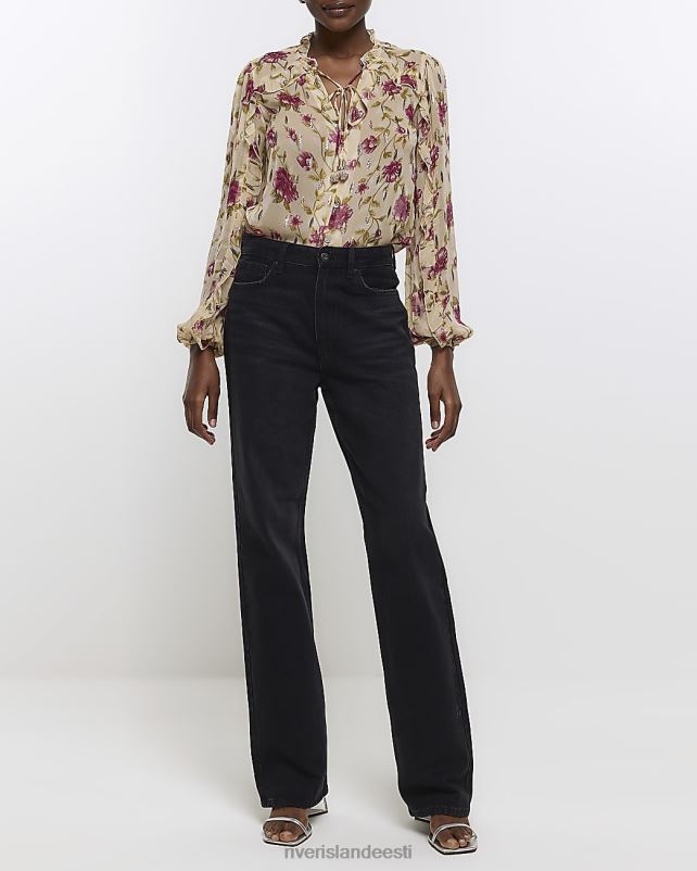 kehakate kreem naised River Island šifoonist lilleline pluus 44TLL4316