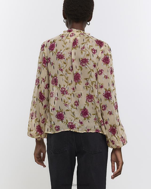 kehakate kreem naised River Island šifoonist lilleline pluus 44TLL4316