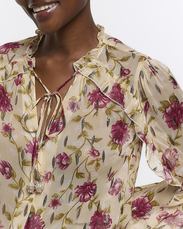 kehakate kreem naised River Island šifoonist lilleline pluus 44TLL4316