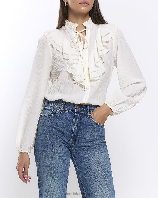 kehakate kreem naised River Island volangidega pikkade varrukatega pluus 44TLL1117