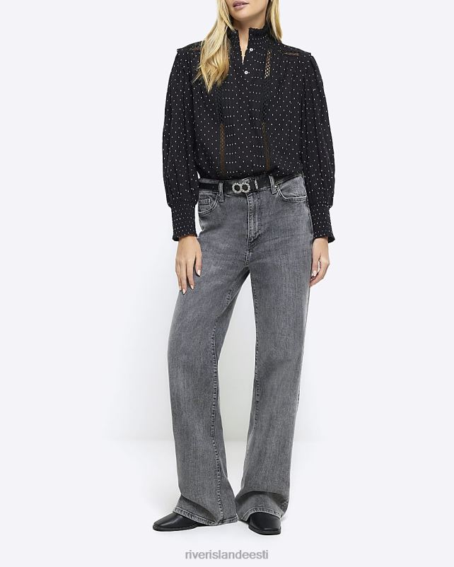 kehakate must naised River Island kohapeal viktoriaanlik pluus 44TLL3782