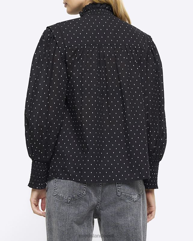 kehakate must naised River Island kohapeal viktoriaanlik pluus 44TLL3782