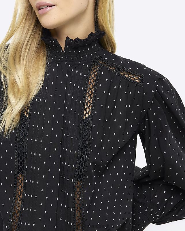 kehakate must naised River Island kohapeal viktoriaanlik pluus 44TLL3782