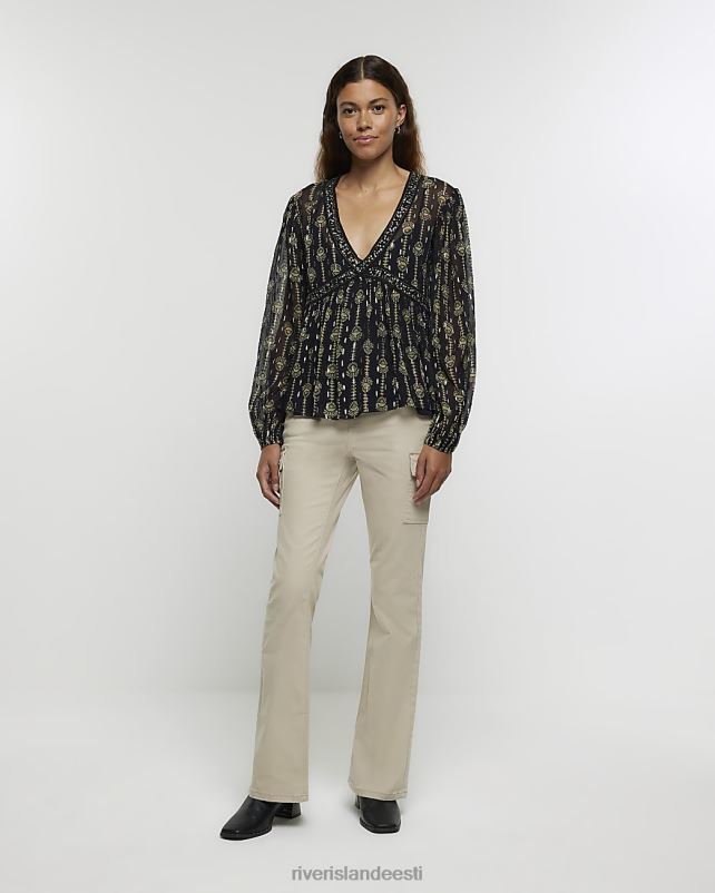 kehakate must naised River Island lillelise kaunistusega pluus 44TLL879