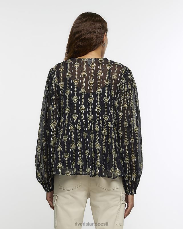 kehakate must naised River Island lillelise kaunistusega pluus 44TLL879