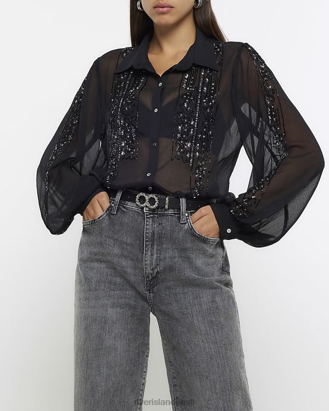 kehakate must naised River Island litritega pikkade varrukatega pluus 44TLL956