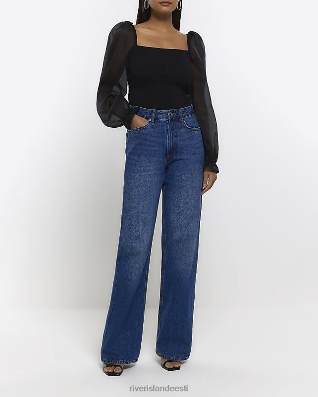 kehakate must naised River Island organza varrukatega pluus 44TLL732