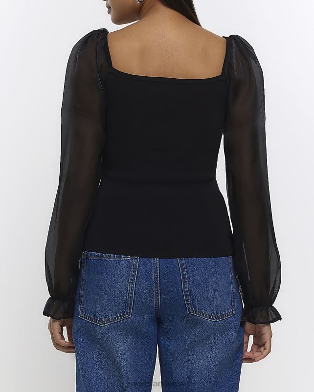 kehakate must naised River Island organza varrukatega pluus 44TLL732