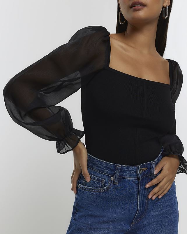 kehakate must naised River Island organza varrukatega pluus 44TLL732