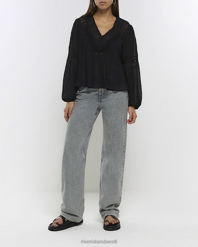 kehakate must naised River Island pitsiga ääristatud pluus 44TLL4419