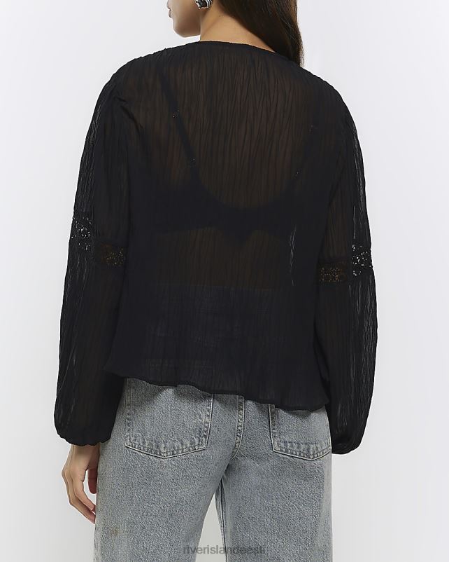 kehakate must naised River Island pitsiga ääristatud pluus 44TLL4419