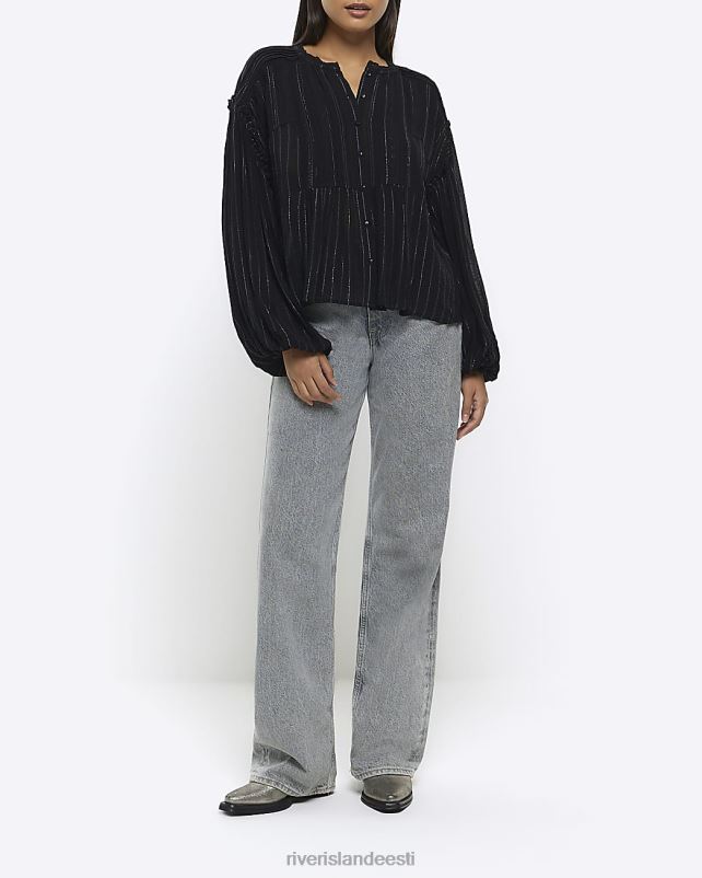 kehakate must naised River Island pitsist plisseeritud pluus 44TLL770