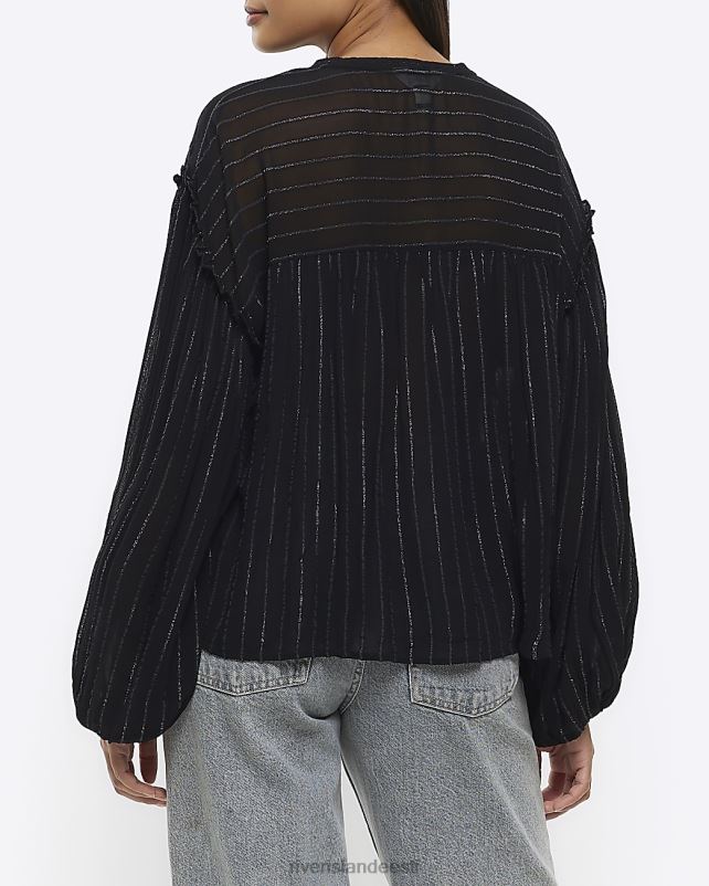 kehakate must naised River Island pitsist plisseeritud pluus 44TLL770