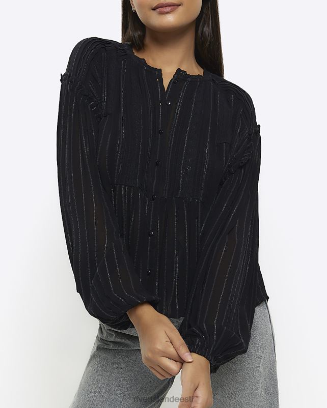 kehakate must naised River Island pitsist plisseeritud pluus 44TLL770