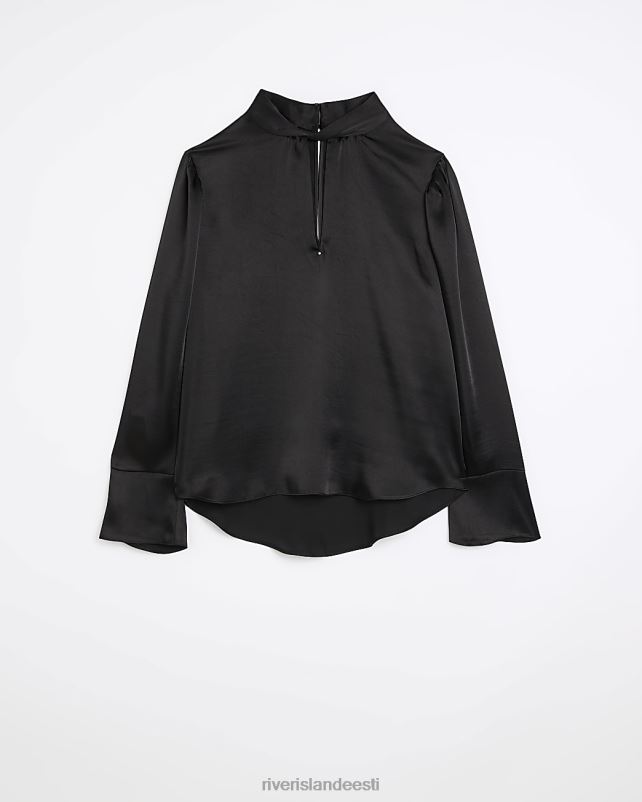 kehakate must naised River Island satiinist keermekaelusega pluus 44TLL4056