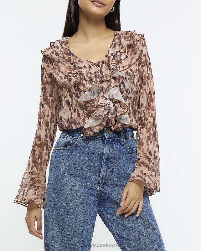 kehakate pruun naised River Island loomamustriga frrillpluus 44TLL1038