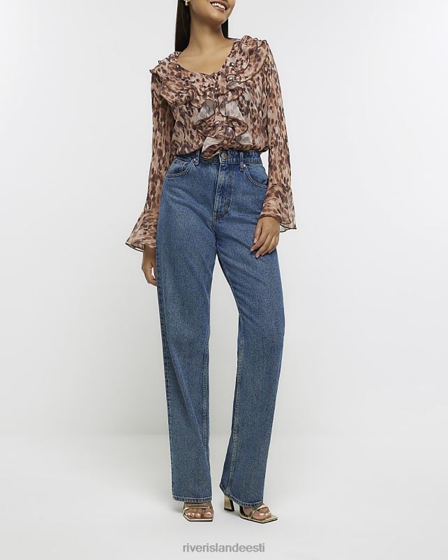 kehakate pruun naised River Island loomamustriga frrillpluus 44TLL1038