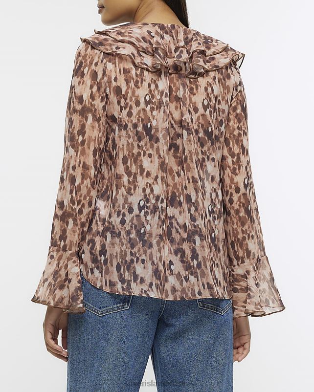 kehakate pruun naised River Island loomamustriga frrillpluus 44TLL1038