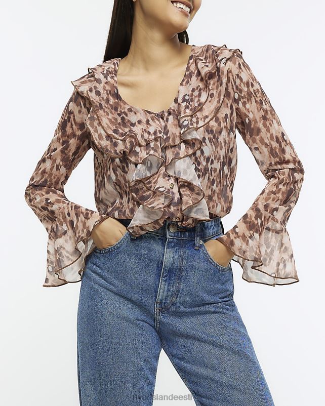 kehakate pruun naised River Island loomamustriga frrillpluus 44TLL1038