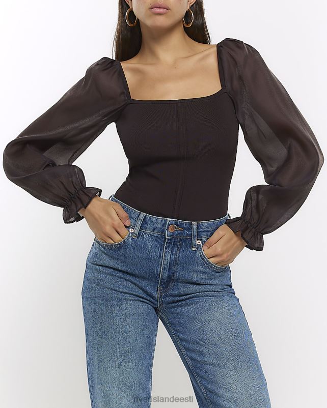 kehakate pruun naised River Island organza varrukatega pluus 44TLL733