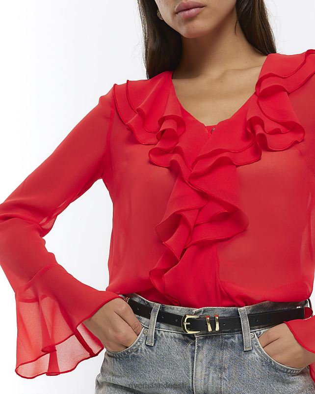 kehakate punane naised River Island šifoonist volangpluus 44TLL1037