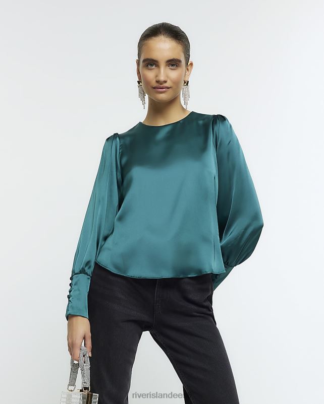 kehakate roheline naised River Island satiinist pikkade varrukatega pluus 44TLL442