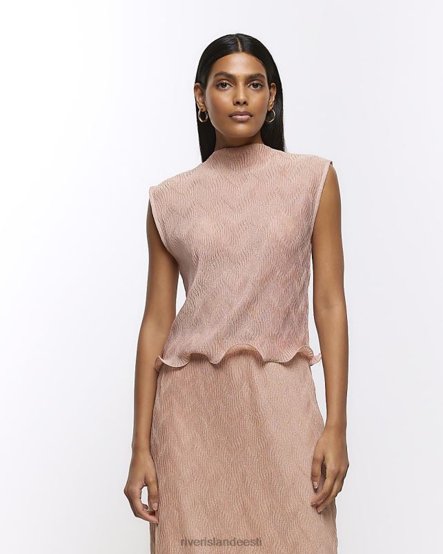 kehakate roosa naised River Island plisse frill hem pluus 44TLL3918