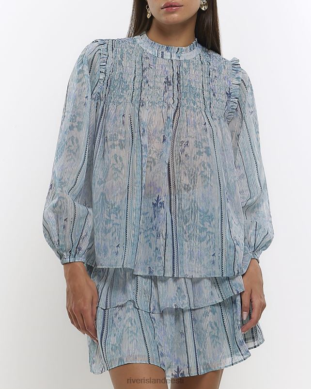 kehakate sinine naised River Island abstraktne volditud pluus 44TLL1003