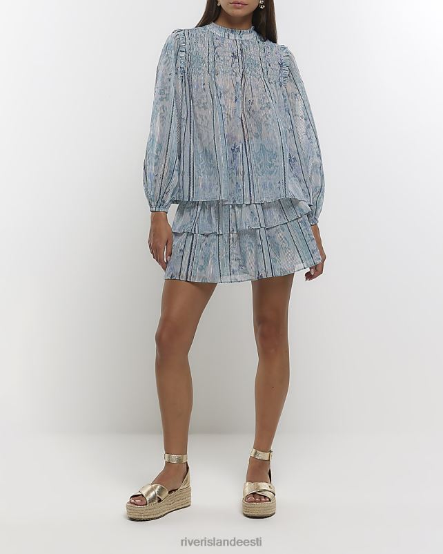 kehakate sinine naised River Island abstraktne volditud pluus 44TLL1003