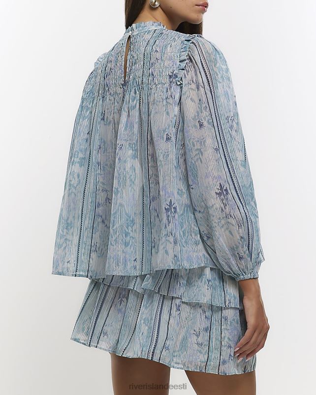 kehakate sinine naised River Island abstraktne volditud pluus 44TLL1003