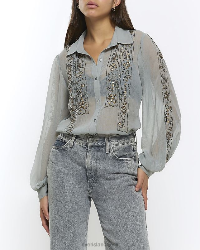 kehakate sinine naised River Island kaunistatud pikkade varrukatega pluus 44TLL957