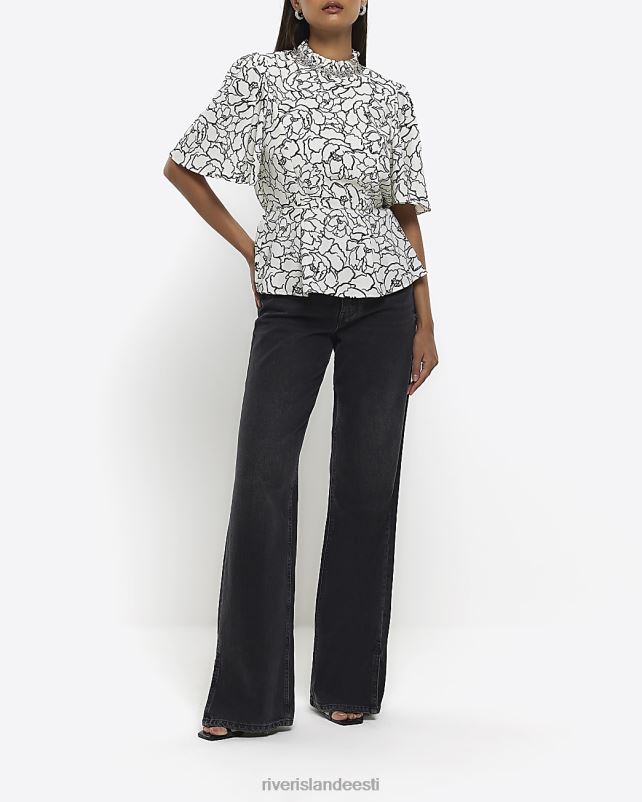 kehakate valge naised River Island lilleline teemant kõrge kaelusega pluus 44TLL4448