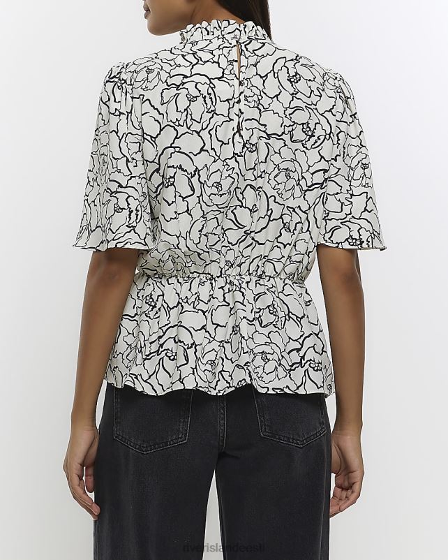 kehakate valge naised River Island lilleline teemant kõrge kaelusega pluus 44TLL4448