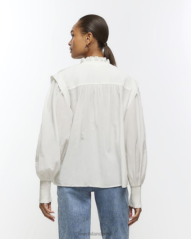 kehakate valge naised River Island pikkade varrukatega pluus 44TLL3879