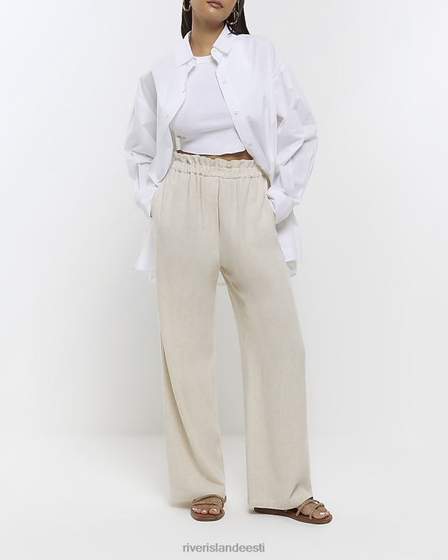 kehakate beež naised River Island laia säärega püksid linasega 44TLL4263