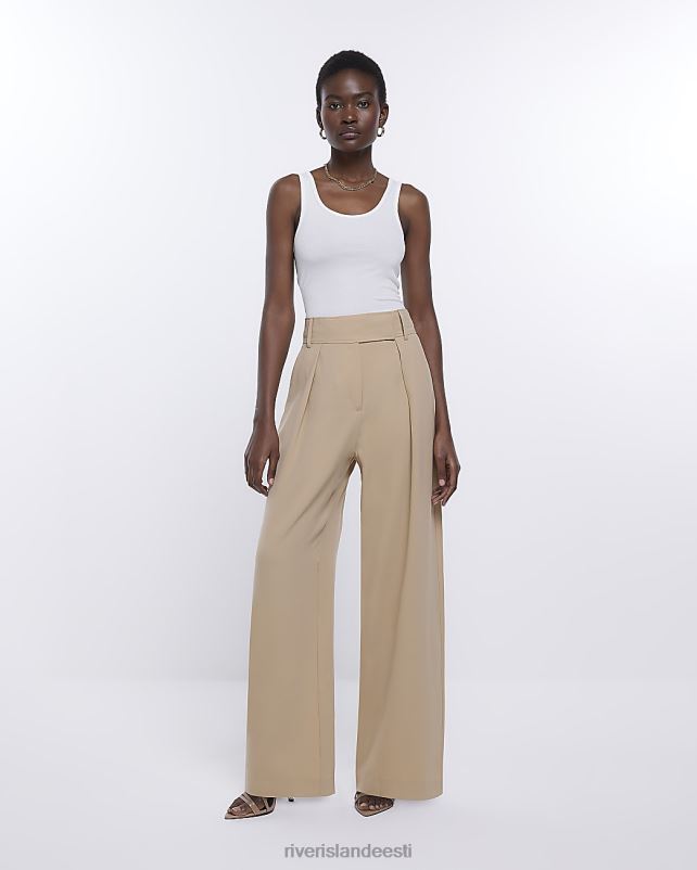 kehakate beež naised River Island laia säärega plisseeritud püksid 44TLL426