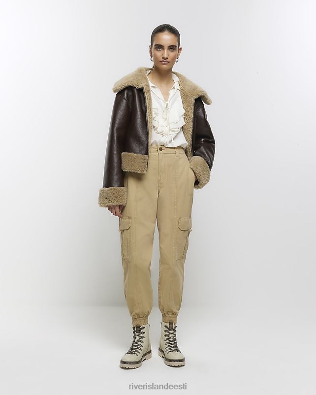 kehakate beež naised River Island mansettidega cargo püksid 44TLL3906