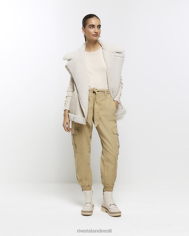kehakate beež naised River Island mansettidega cargo püksid 44TLL4752