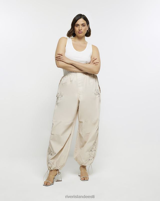 kehakate beež naised River Island pluss tikitud cargo püksid 44TLL5142