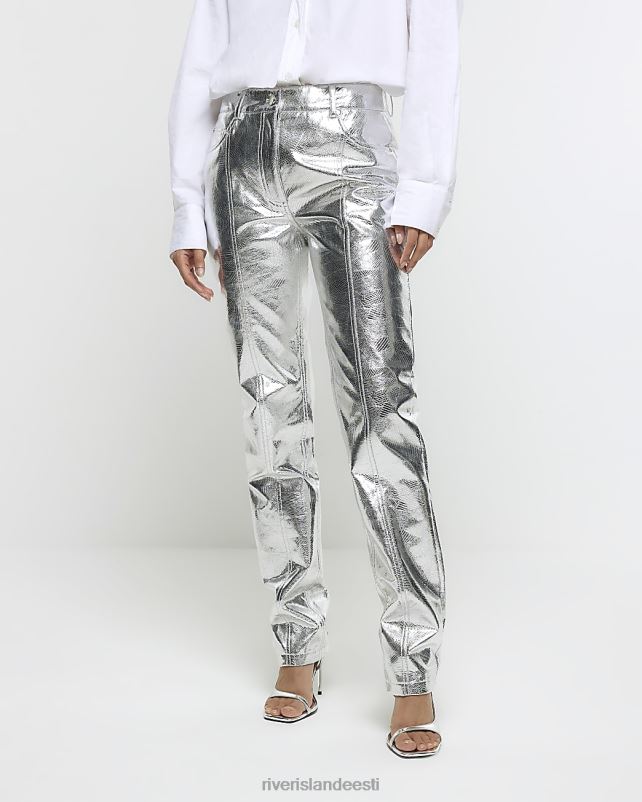kehakate hõbedane naised River Island metallist sirge säärega püksid 44TLL3844
