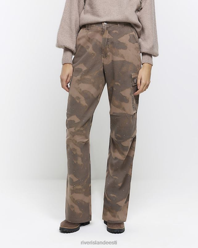 kehakate khaki naised River Island camo kaunistatud cargo püksid 44TLL4348