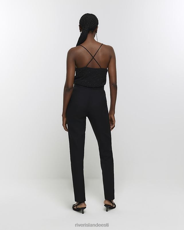 kehakate must naised River Island kõrge vöökohaga õhukesed püksid 44TLL4052