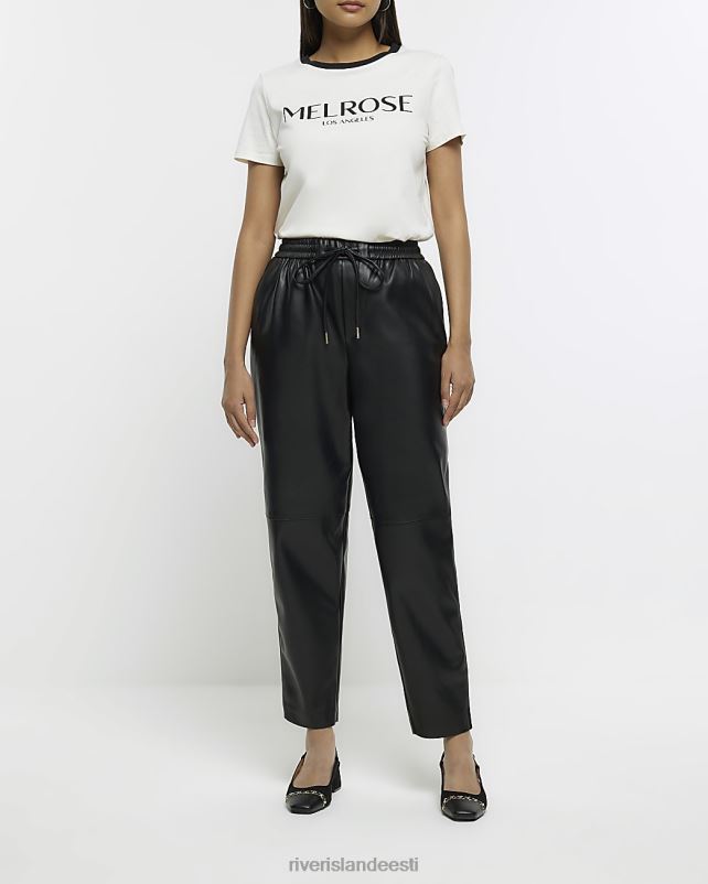 kehakate must naised River Island kunstnahast õmblusdetailidega püksid 44TLL1138