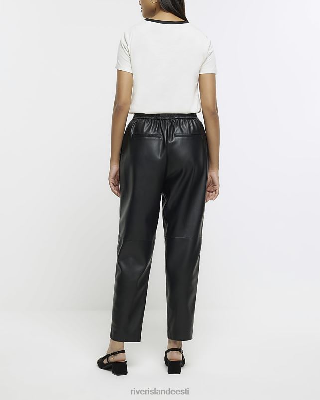 kehakate must naised River Island kunstnahast õmblusdetailidega püksid 44TLL1138