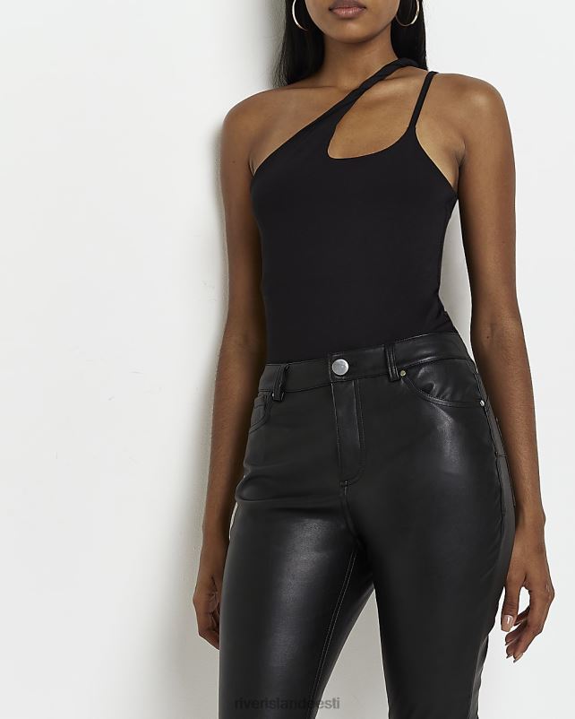 kehakate must naised River Island kunstnahast pätt sculpt kitsad püksid 44TLL4932