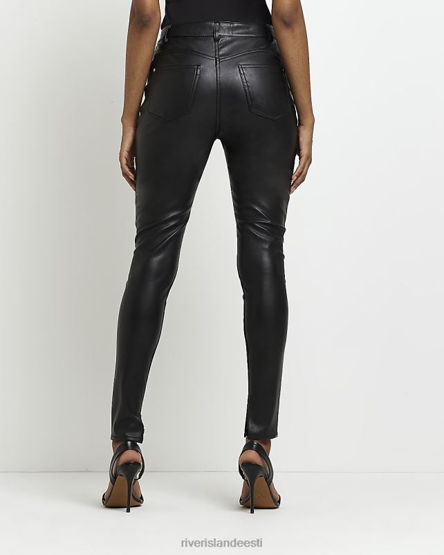 kehakate must naised River Island kunstnahast pätt sculpt kitsad püksid 44TLL4932