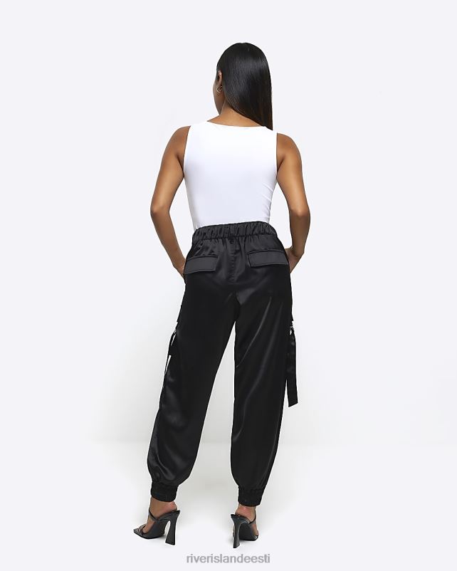 kehakate must naised River Island peenikesed satiinist mansettidega cargo püksid 44TLL5240